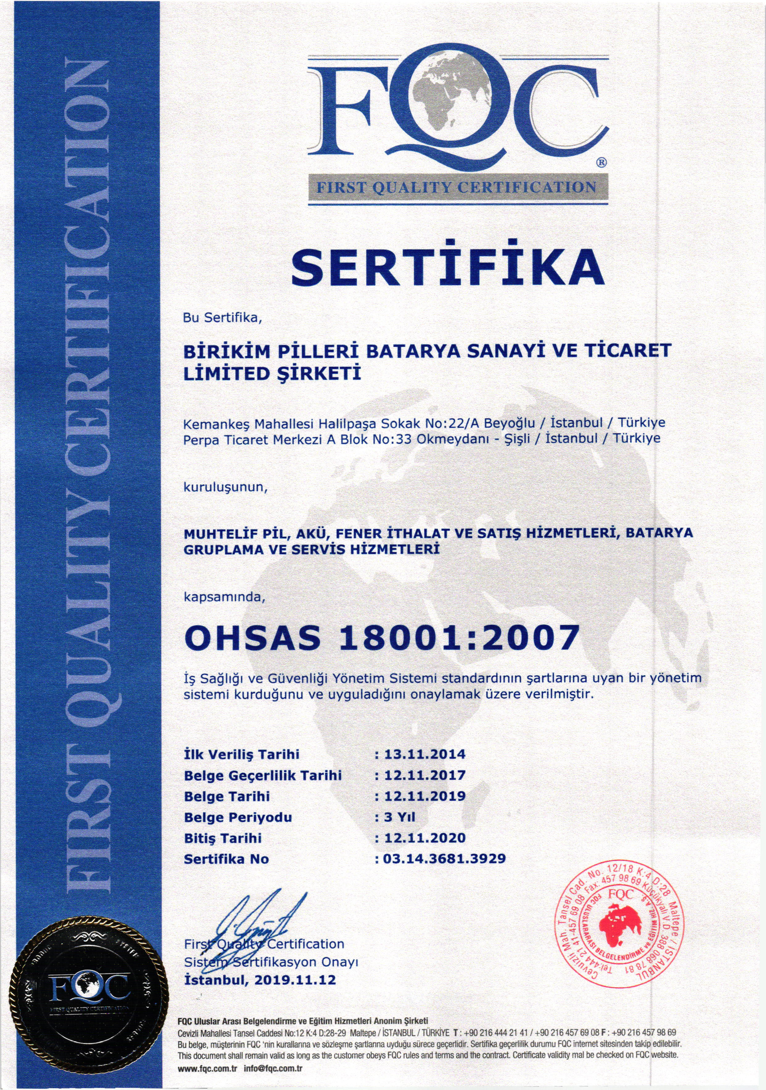 OHSAS 18001 Belgesi