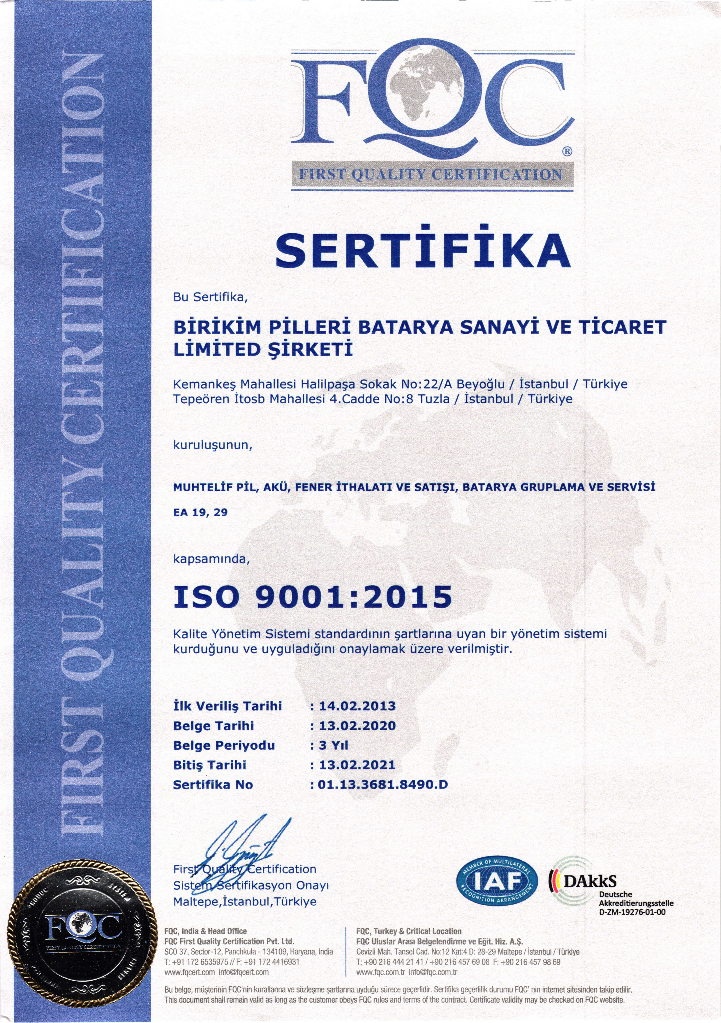 ISO 9001 Sertifika