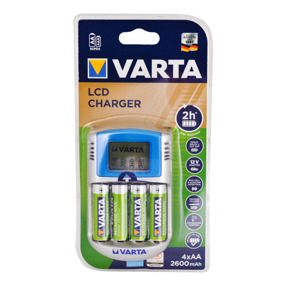 Varta 57070 LCD 4x2600 AA Pilli + 12V + USB Pil Şarj Cihazı 