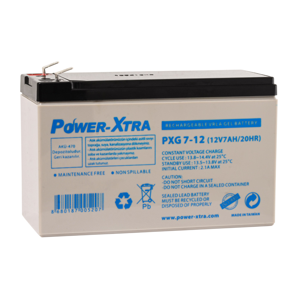 Power-Xtra PXG7-12 - 12V 7 Ah Bakımsız Jel Akü - F2