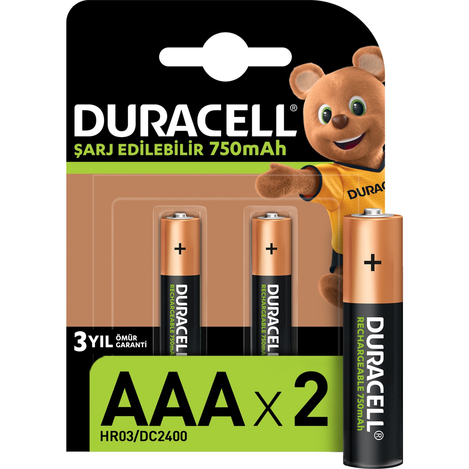 Duracell 1.2V 750 mAh AAA Şarjlı İnce Kalem Pil 2li