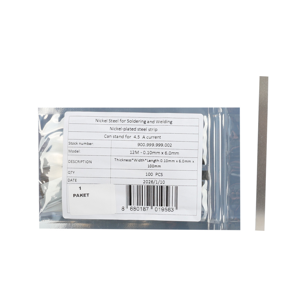 12M - 0.10mm x 6.0mm x 100mm - Lehim Tutan Nikel Metal - 10 cm Kesilmiş - 100lü Paket - 10 Metre