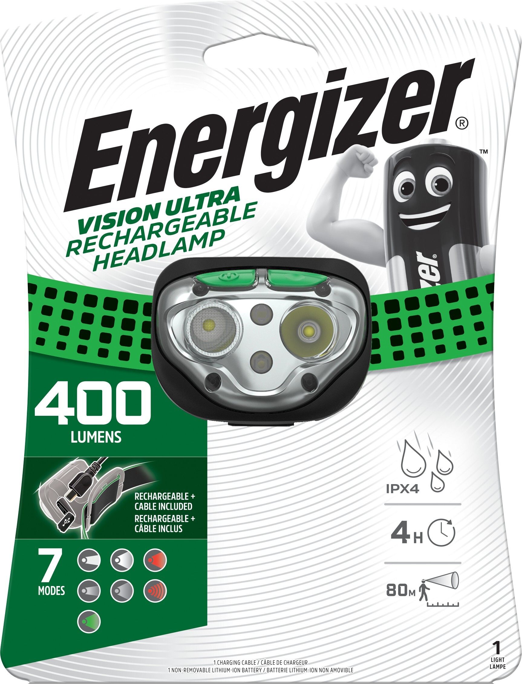 Energizer Vision Ultra HD Ledli Şarjlı Kafa Feneri 400 Lümen