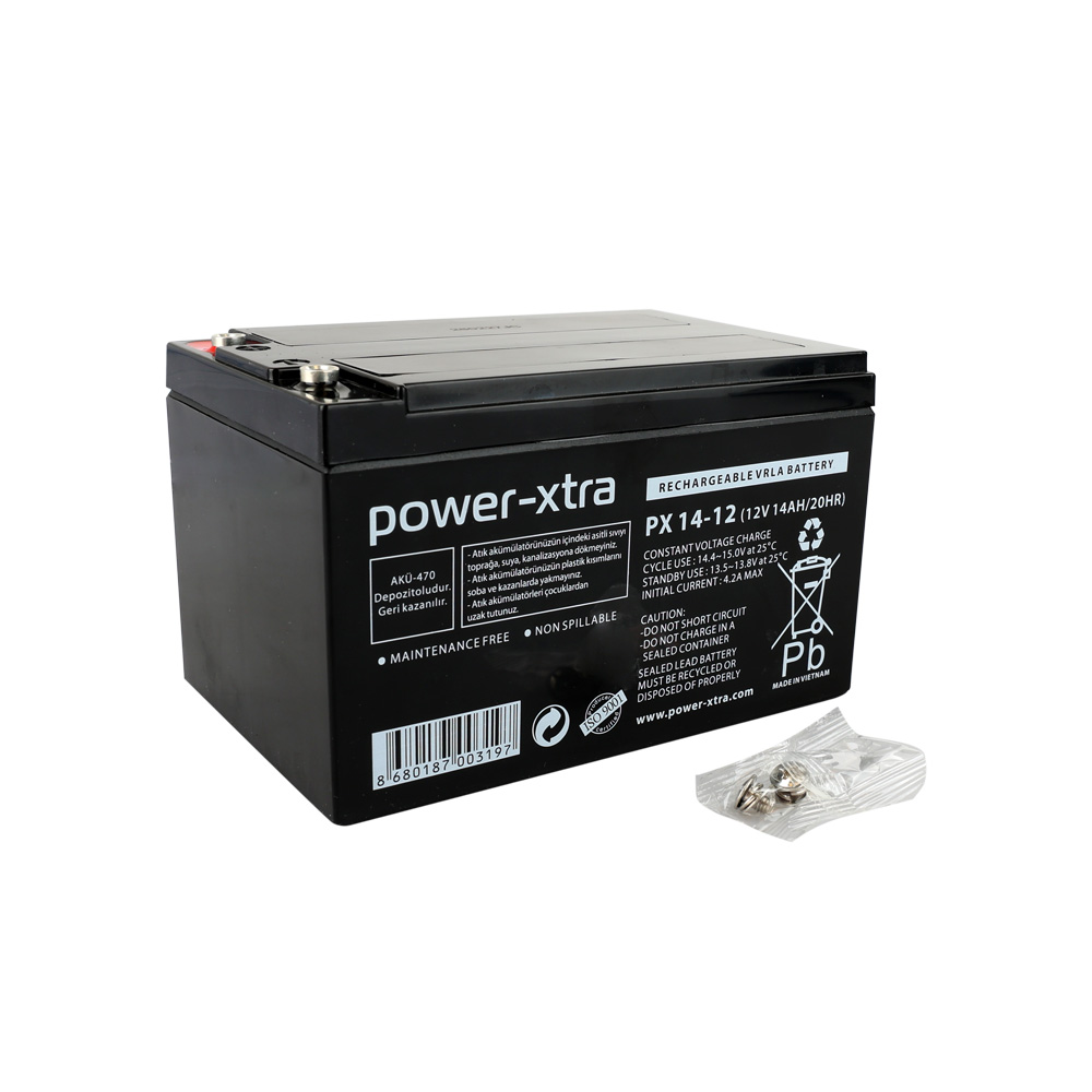 Power-Xtra PX14-12NE F6 - 12V 14 Ah Elektrikli Bisiklet Aküsü -F6-Vidalı 