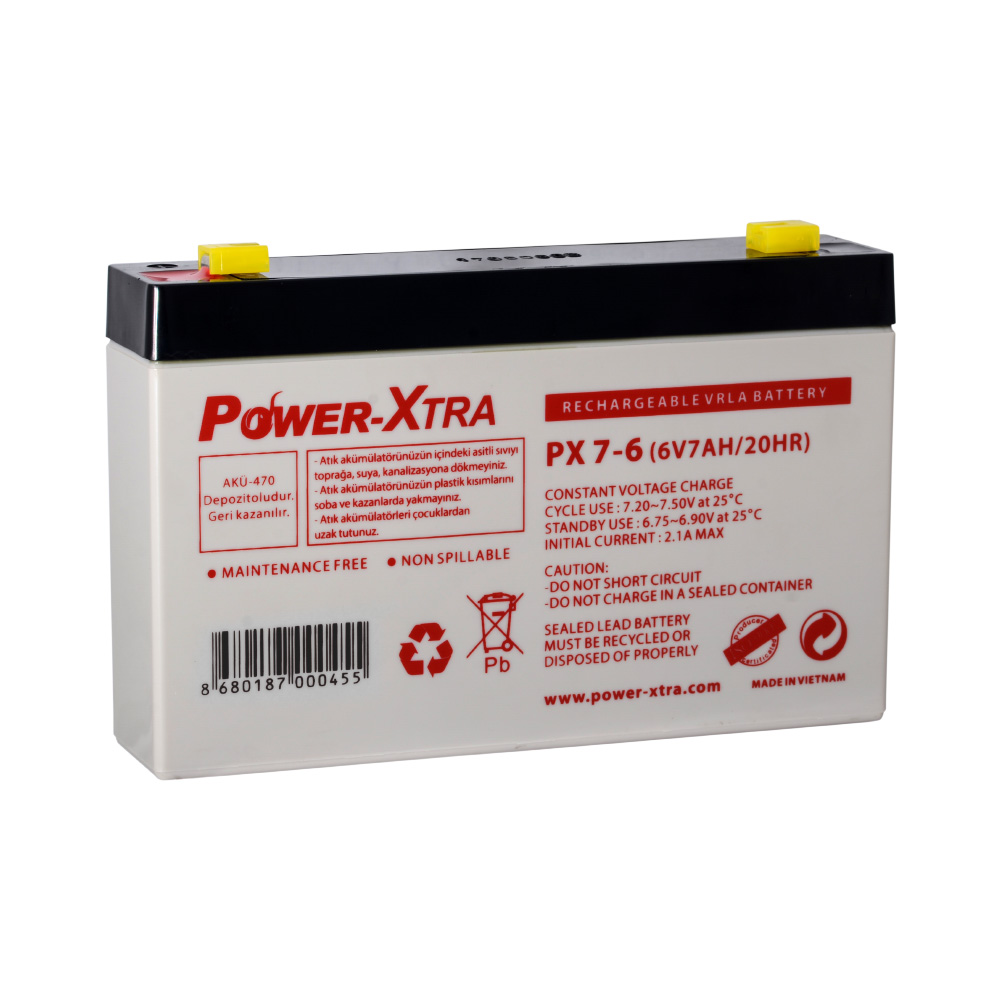 Power-Xtra PX7-6 - 6V 7 Ah Bakımsız Kuru Akü - F1