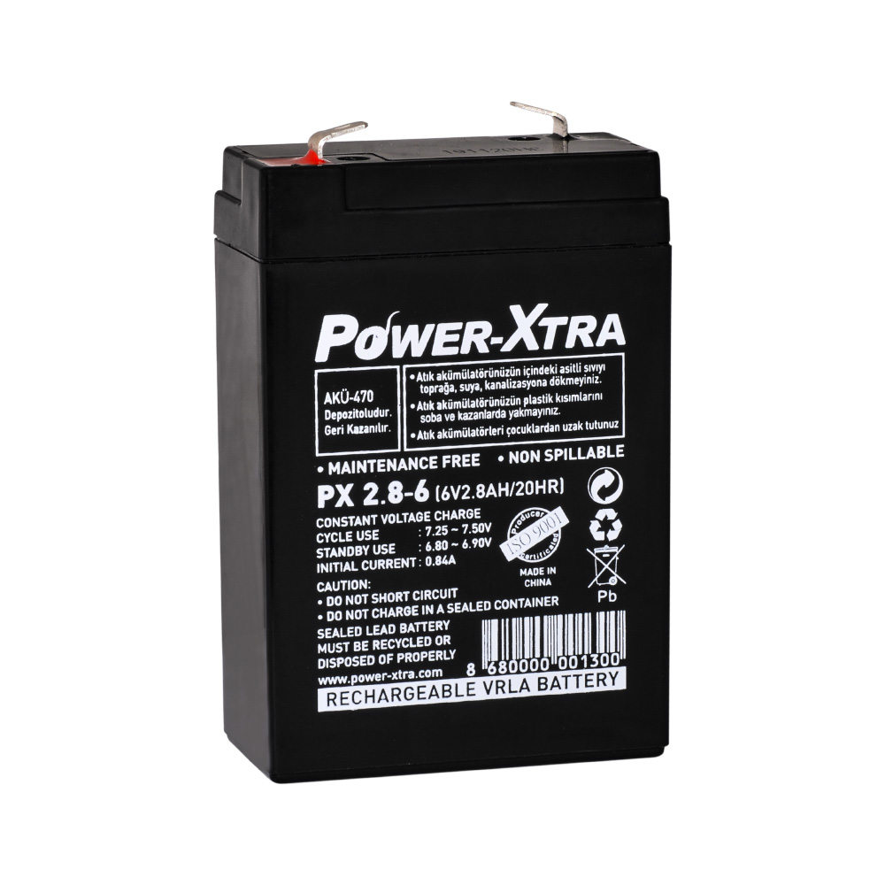Power-Xtra PX2.8-6 - 6V 2.8 Ah Bakımsız Kuru Akü 