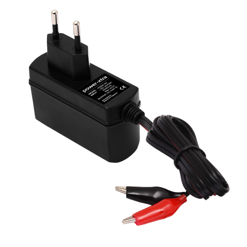 Power-Xtra 6W DC 6V  1A Priz Tipi Akü Şarj Adaptör (Krokodilli)