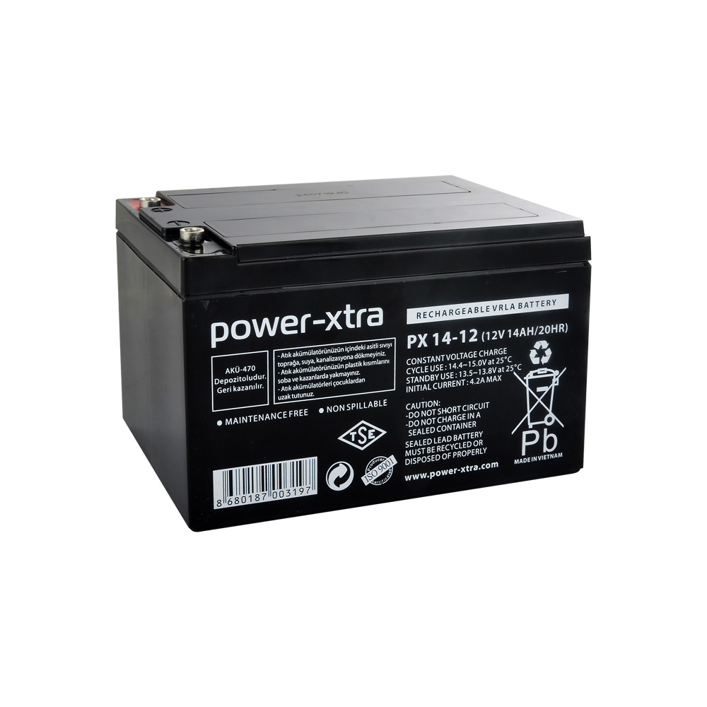 Power-Xtra PX14-12NE F6 - 12V 14 Ah Elektrikli Bisiklet Aküsü -F6-Vidalı