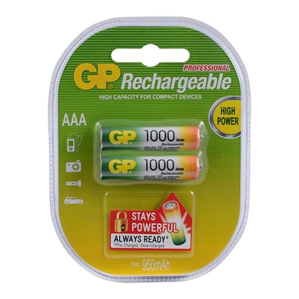 GP 1000 Serisi AAA 950 mAh Şarjlı İnce Kalem Pil 2li Blister (İ)