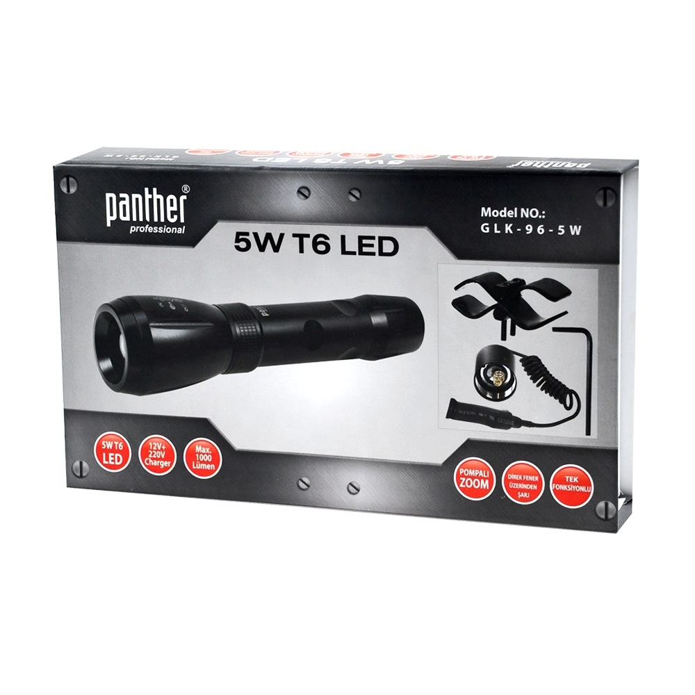 Panther GLK-96-5W T6 Led Silah Aparatlı Şarjlı Fener