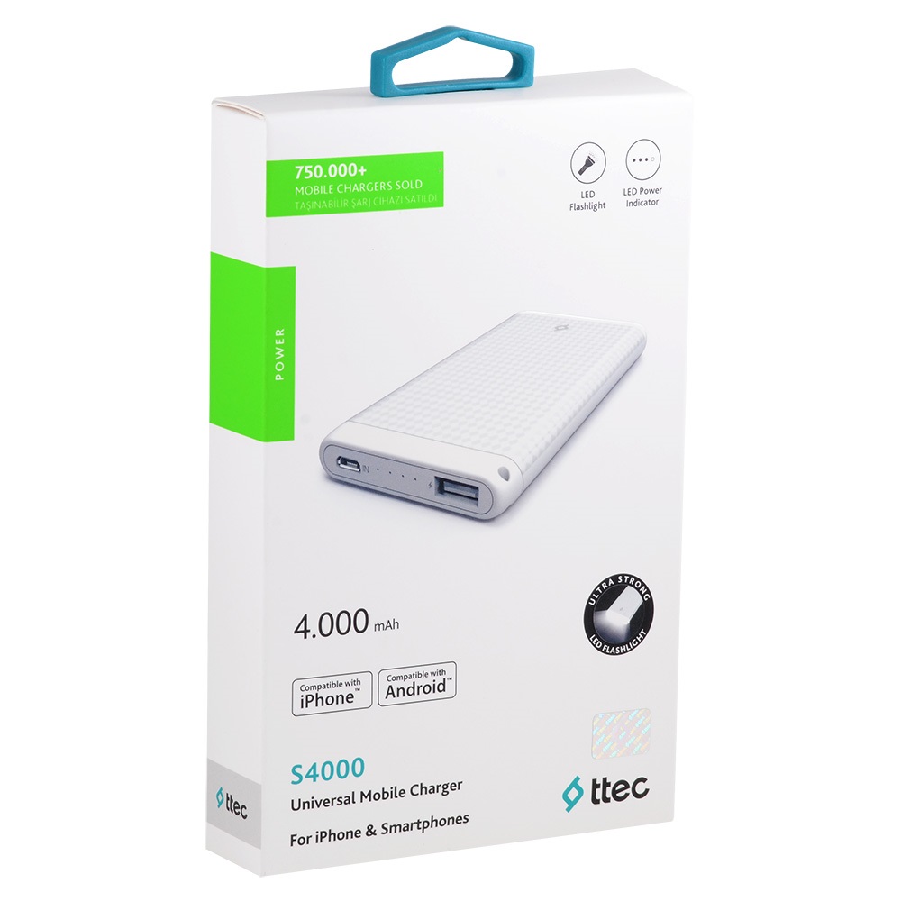 TTEC S4000 4000 mAh Taşınabilir Şarj Cihazı 2BB122B Beyaz