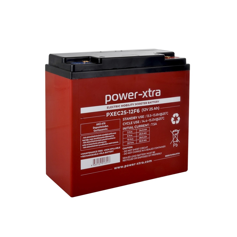 Power-Xtra PXEC25-12F6 - 12V 25 Ah Elektrikli Bisiklet Aküsü - F6 - (M6 Bolts)